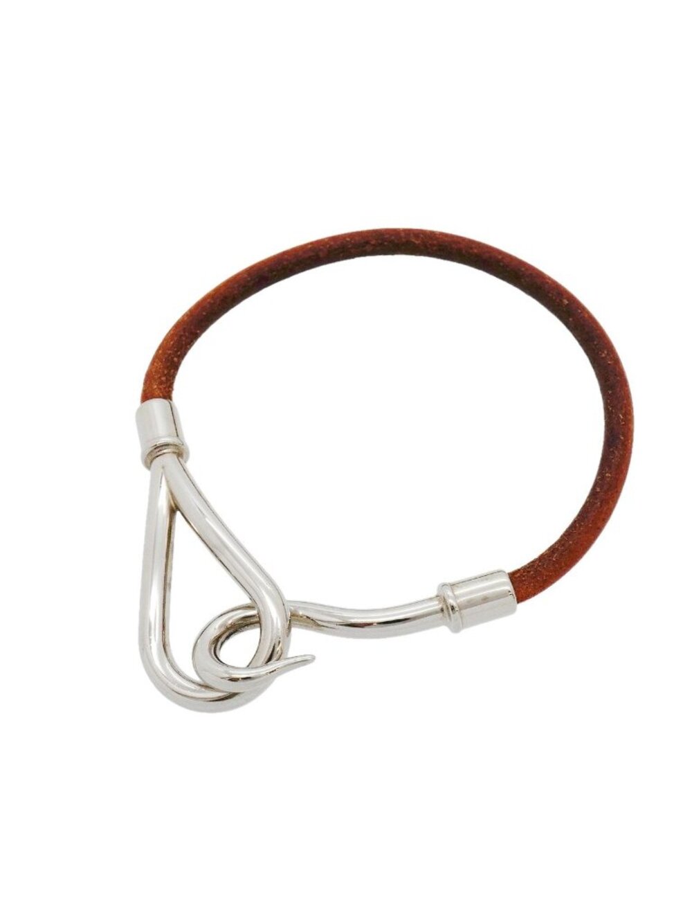 Hermes Bracelet Jumbo Hook Metal Leather Silver Brown